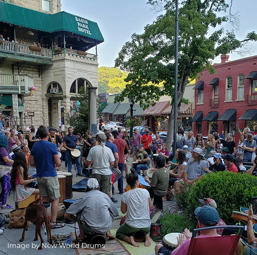 Drumming in the Park in Eureka Springs - Photo by New World Drums - Eureka Springs, AR
